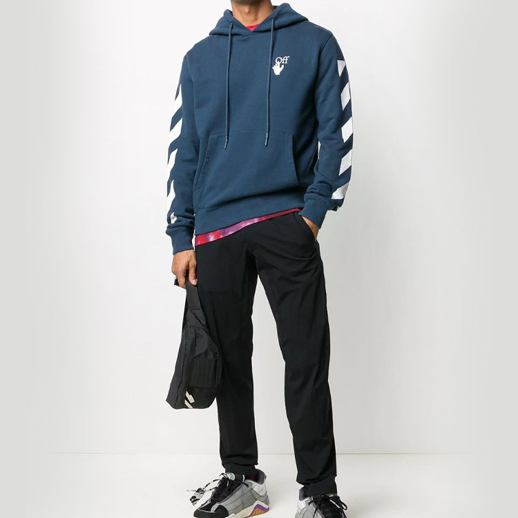 Off-White Diagonal Stripes Printing Hooded Pullover Men Blue OMBB034F20FLE0094901