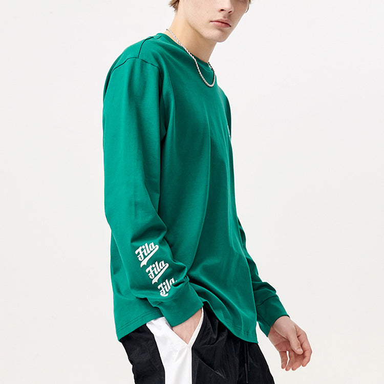 Men's FILA FUSION Back Alphabet Printing Loose Round Neck Long Sleeves Green T11M122201F-DG