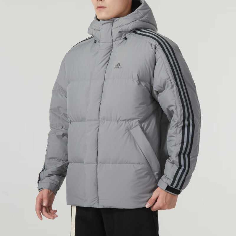 adidas 3-Stripe Puff Down Coat 'Gray Black' IT8733