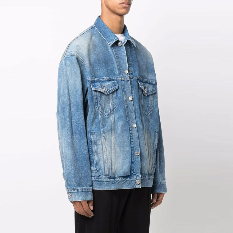 Balenciaga BB Sprayed Denim Jacket Large Fit 'Electric Blue Fuchsia' 678354TCW030406