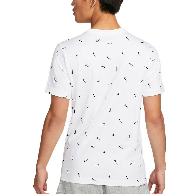 Men's Nike Logo Full Print Round Neck Pullover Short Sleeve White T-Shirt DR7910-100