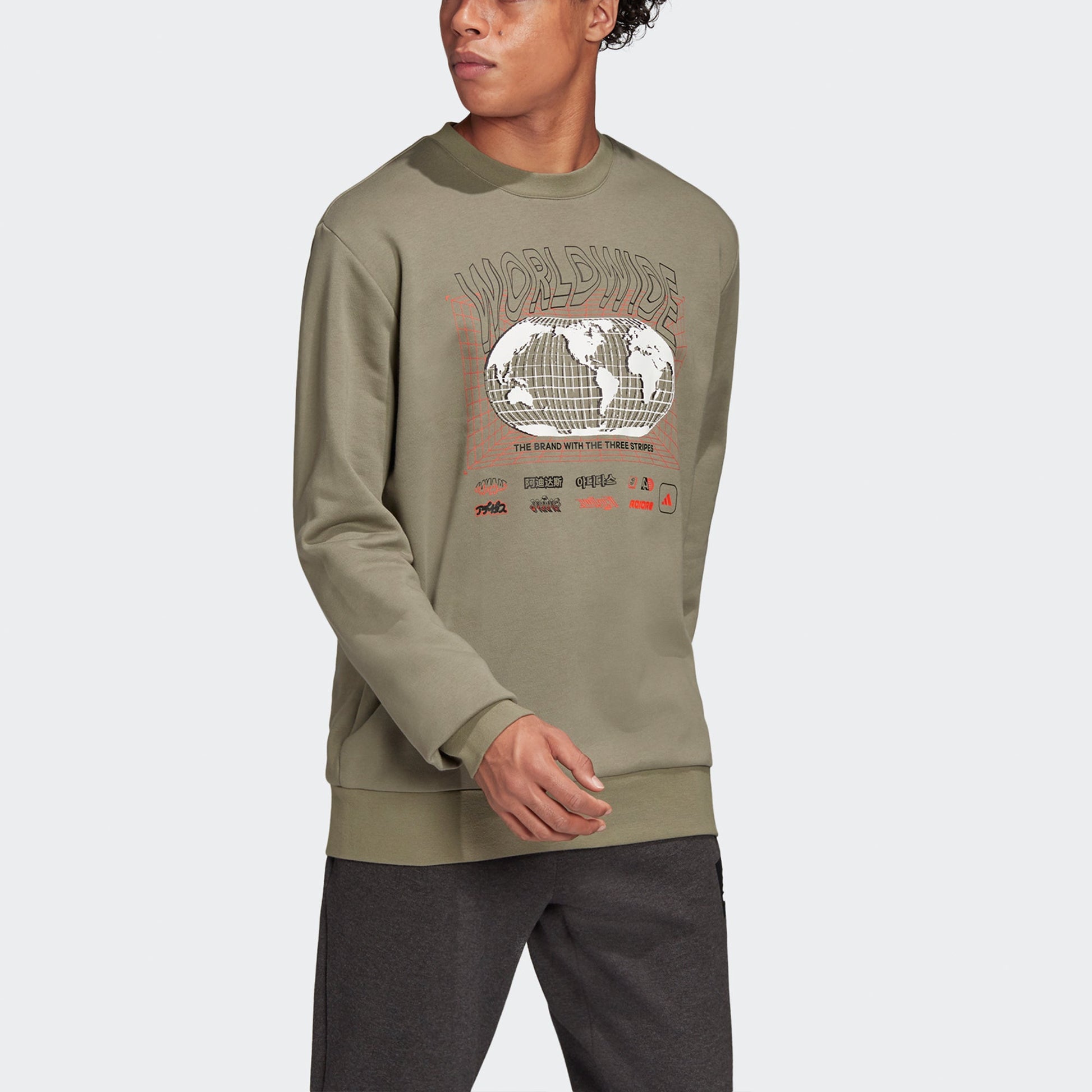 adidas M Pack Crew Alphabet Pattern Printing Sports Round Neck Pullover Green FL3889