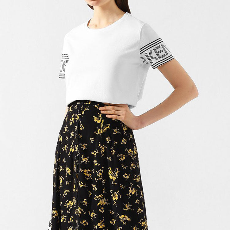 KENZO Cuff Logo Pattern Round Neck Short Sleeve White T-Shirt F002TS793985-01