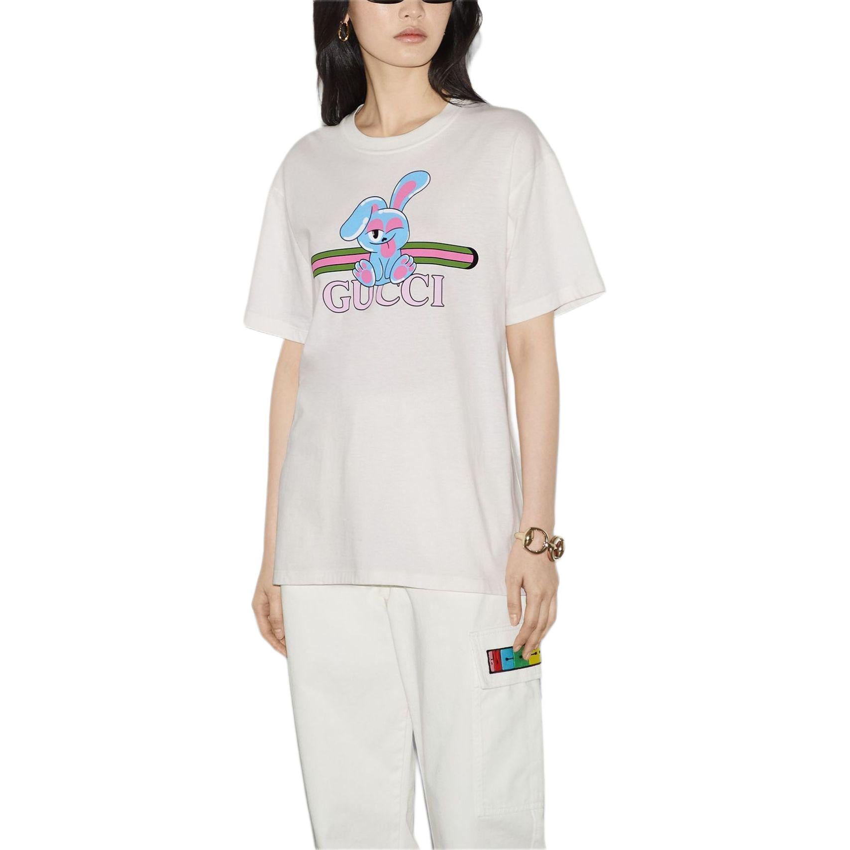 (WMNS) Gucci Cotton Jersey Printed T-Shirt 'Off White' 776596-XJGHQ-9095