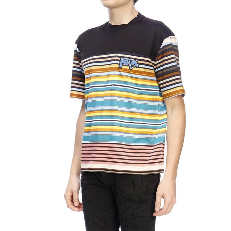 Men's PRADA Pocket Logo Stripe Short Sleeve Black UJN553-1S6N-F0U69