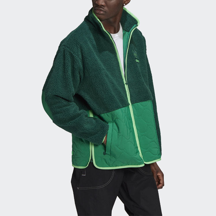 adidas originals Big Trfl Sherpa Outdoor Sport Casual Stitching Stand-collar Jacket Men's Green H09362