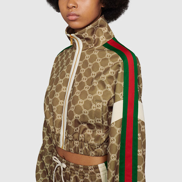 (WMNS) Gucci Interlocking G Zipper Jacket 'Olive Green Ivory' 671495-XJD1G-3357