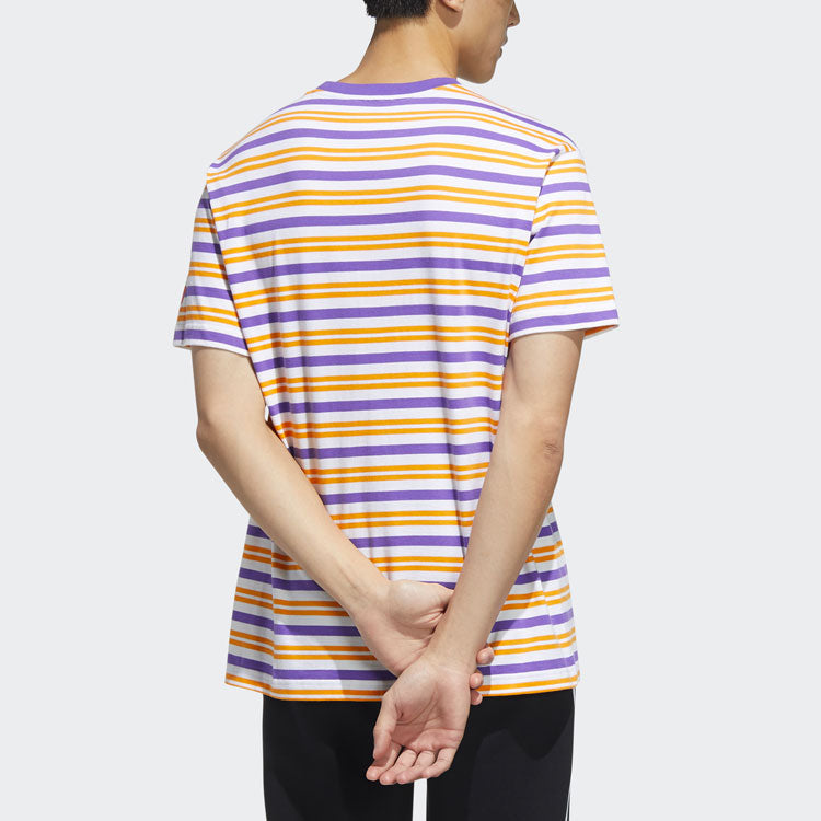 adidas neo SS22 M Sw Strp Rng T Sports Stripe Short Sleeve Unisex Purple Yellow White Colorblock HC9683