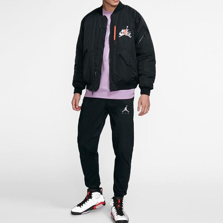 Air Jordan Wings MA-1 logo Printing Stay Warm Casual Jacket Black AV2599-010
