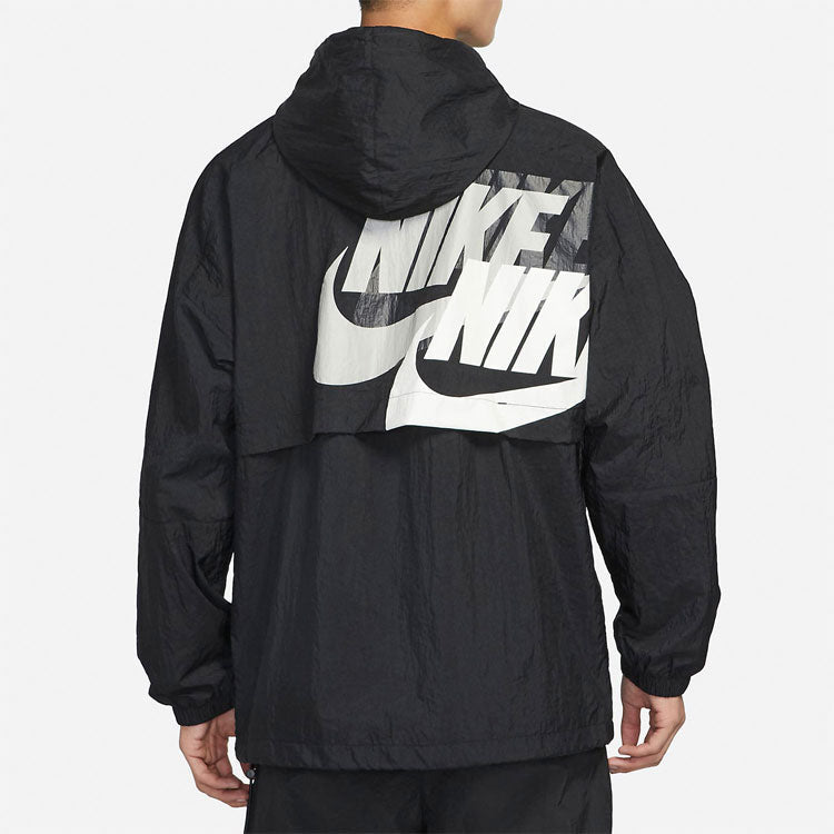 Men's Nike Sportswear Lightweight Back Printing Breathable Athleisure Casual Sports Woven Jacket Autumn Black DV3313-010