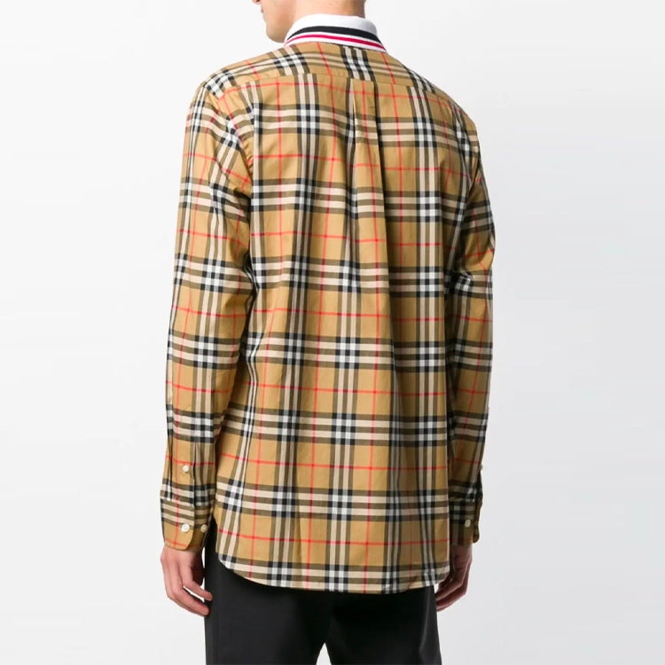 Men's Burberry Splicing Plaid Long Sleeves Shirt Beige 80049621