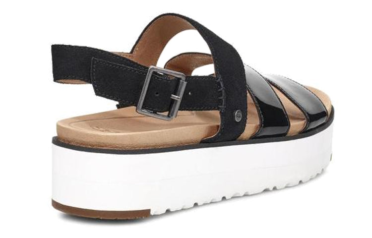 (WMNS) UGG Braelynn Lightweight Thick Sole Sandals Black White 1099808-BLK
