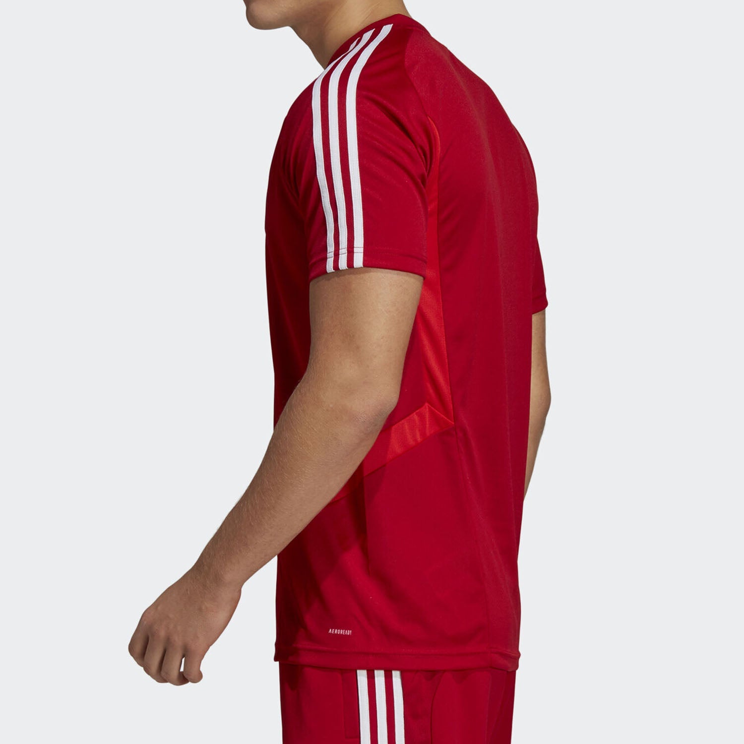 adidas Solid Color Logo Printing V neck Short Sleeve Red D95944