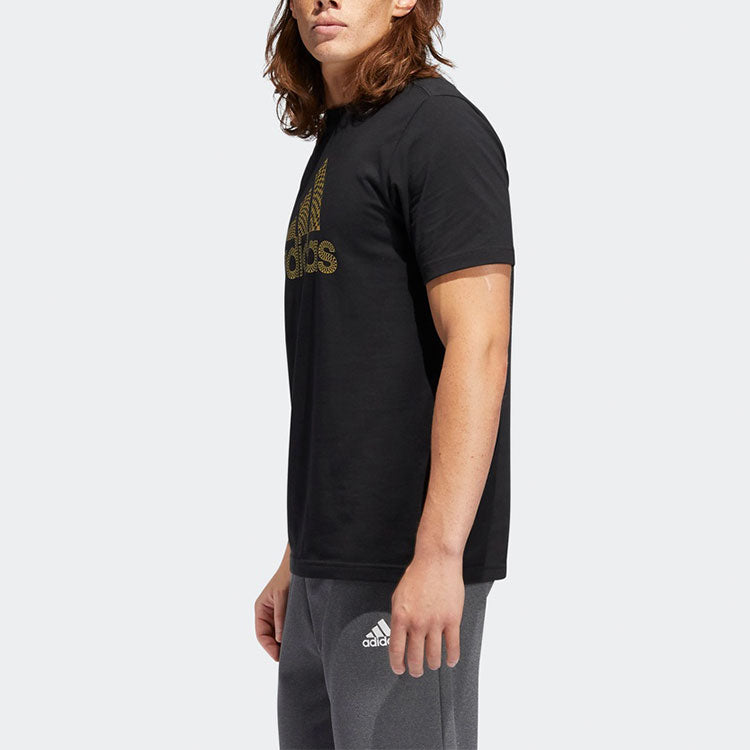 adidas Pre Olympic Met Logo Printing Sports Pullover Round Neck Short Sleeve Black GV6266