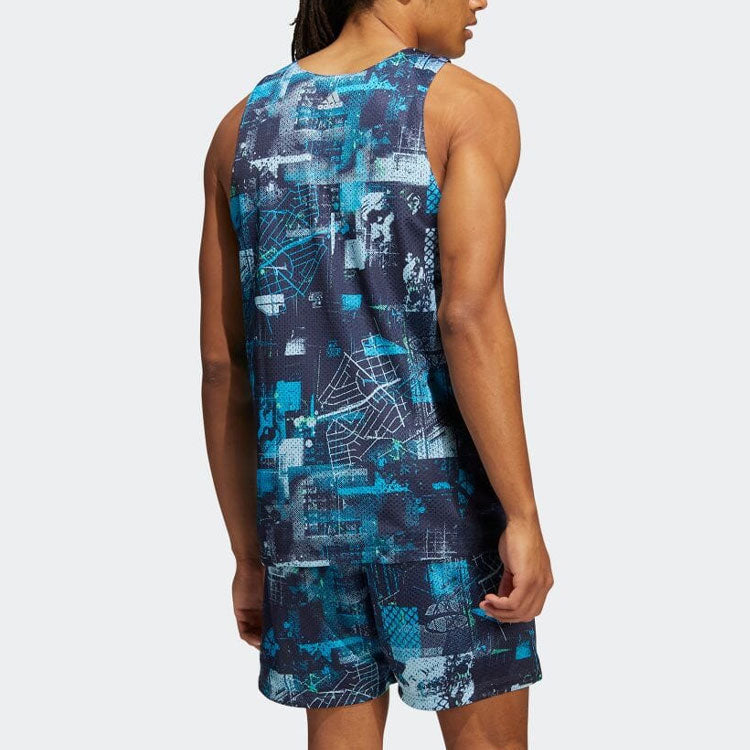 Men's adidas Reversible Logo Printing Straight Casual Sports Navy Blue Vest HE6376