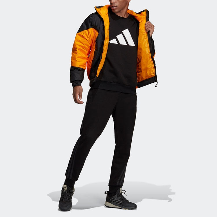 Men's adidas Colorblock Outdoor Sports Stay Warm Hooded With Down Feather Black Jacket GV5354