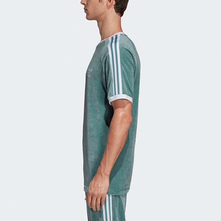 adidas originals Cozy Tee Casual Round Neck Loose Logo Stripe Short Sleeve Green DV1623