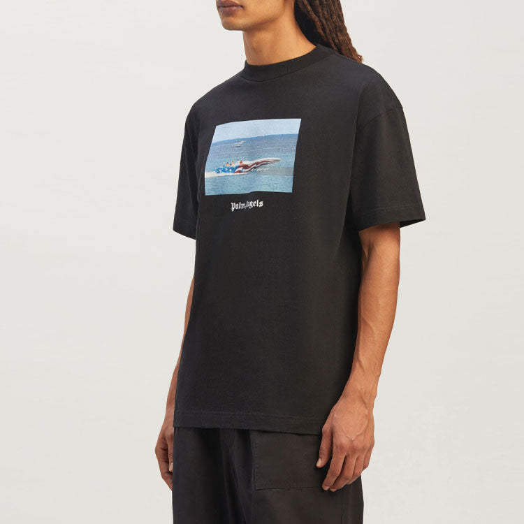 Palm Angels Getty Speedboat Tee 'Black White' PMAA001S23JER0031001