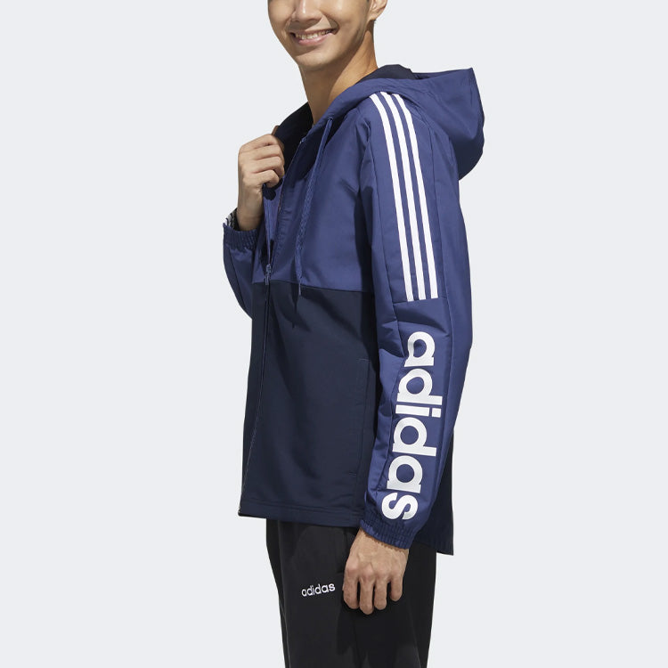 adidas Logo Printing Stripe Contrasting Colors Sports Hooded Jacket Blue FL8625