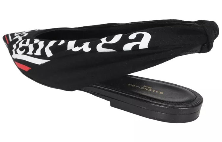 (WMNS) Balenciaga Knife Slingback Logo Print Casual Flats 'Black' 500619W06001091