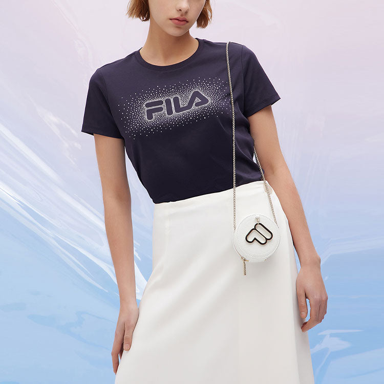 (WMNS) FILA Printing Round Neck Short Sleeve Blue F11W122101F-NV