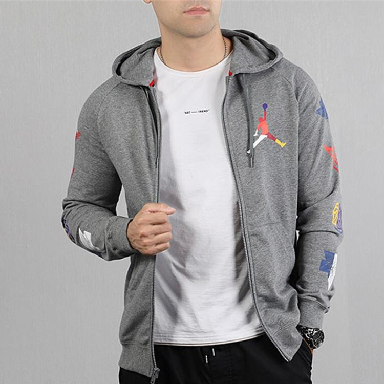 Men's Air Jordan Colorful Logo Zipper Gray Hooded Jacket CJ7880-091