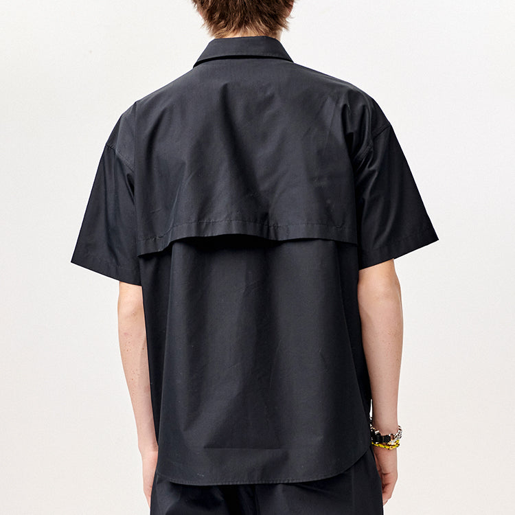 Men's FILA FUSION Multiple Pockets Splicing Short Sleeve Shirt Black T11M123403A-BK