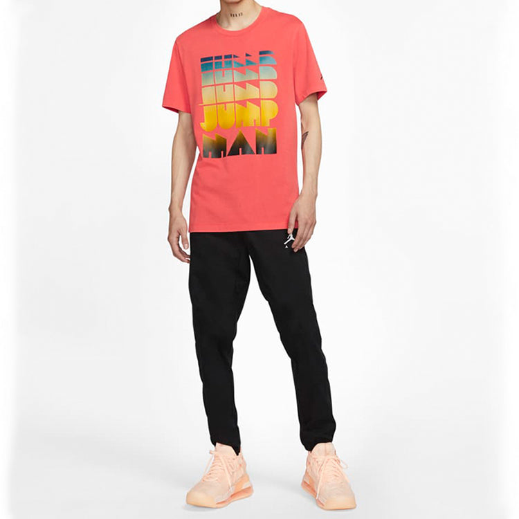 Air Jordan Gradient Multi-Color Alphabet Washed Round Neck Short Sleeve Red CN3108-631
