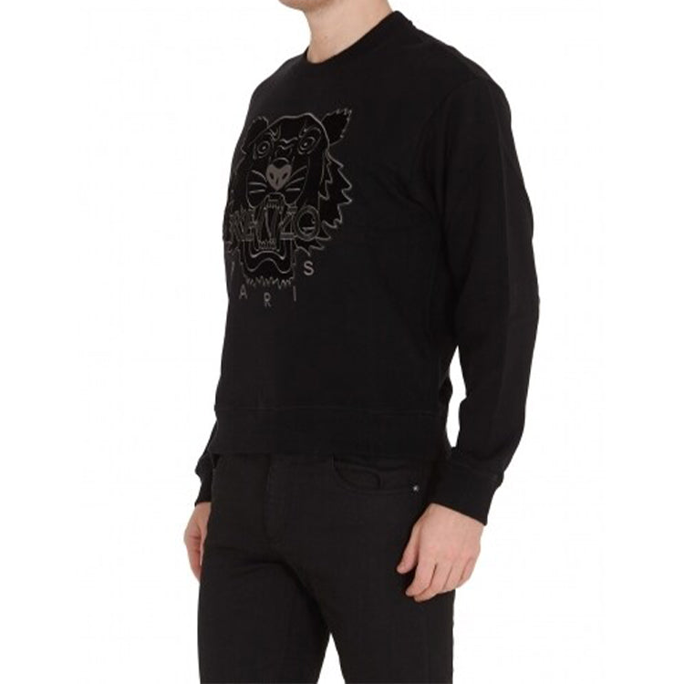 Men's KENZO Embroidered Cotton Round Neck Long Sleeves Sports Black FA65SW1104XJ-99