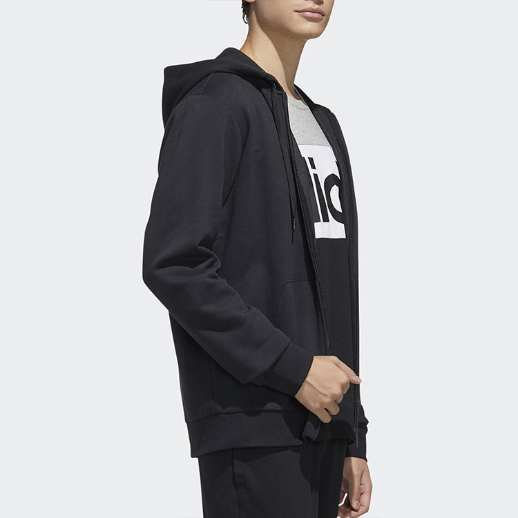 adidas Knitted Hooded Casual Sports Jacket Men Black FL8591