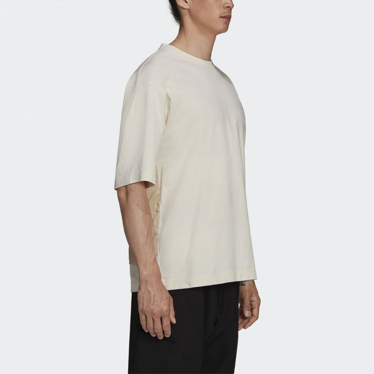 Men's Y-3 SS21 Rear Logo Printing Round Neck Short Sleeve Creamy White T-Shirt GV6082