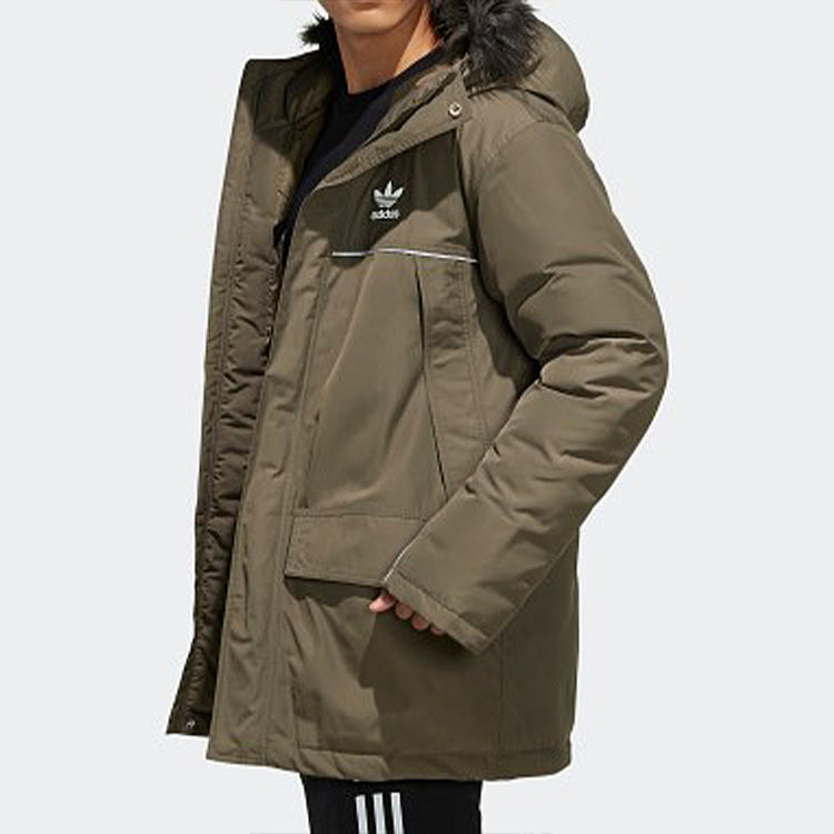 adidas originals Men's Leisure Sports Windproof Ultra Warm Hooded Down Jacket Brown FL1418