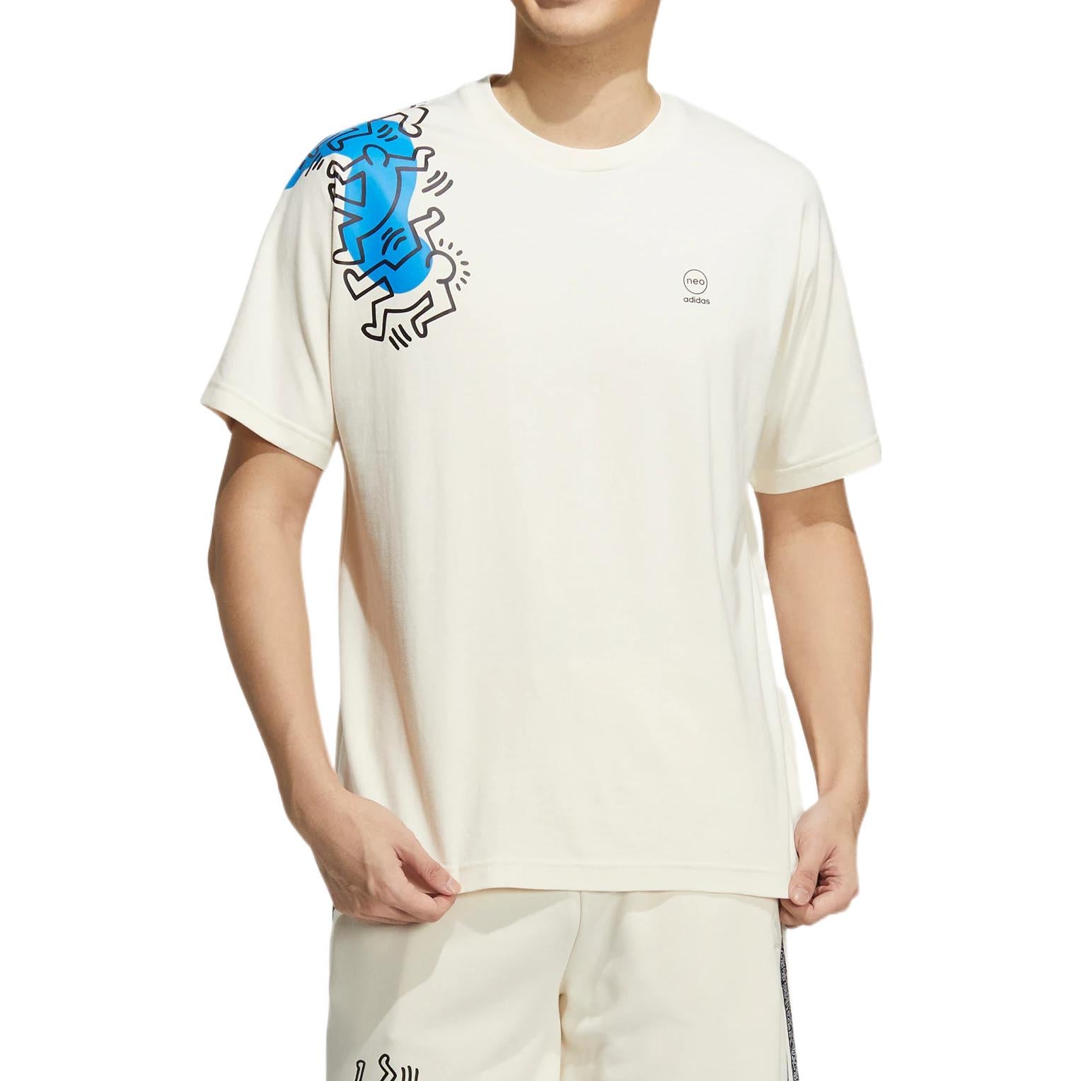 adidas x Keith Haring Crossover SS22 Cartoon Pattern Printing Round Neck Short Sleeve White HD7264