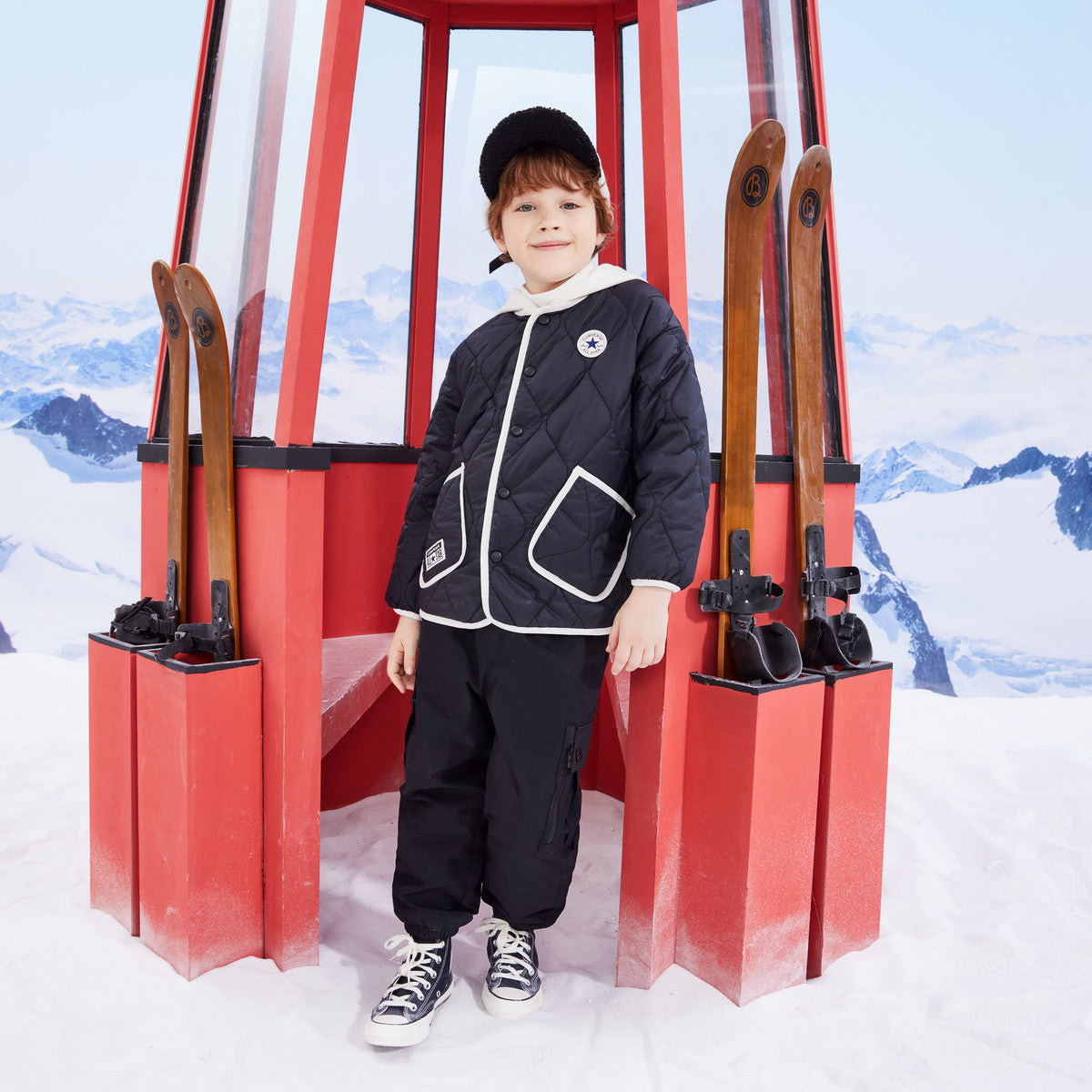(PS) Converse Color-blocked Detachable Hood Short Cotton Jacket Asia Sizing 'Black White' CV2342150PS-004