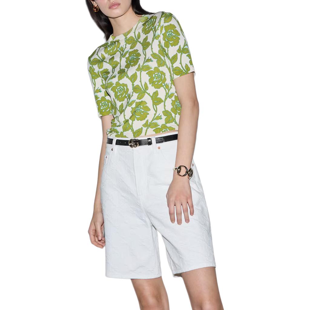 (WMNS) Gucci Floral Print Fine Wool Silk T-shirt 'Green Beige' 782660-XKD0W-9235