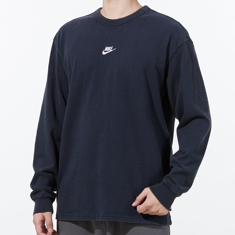 Men's Nike Solid Color Small Logo Round Neck Long Sleeves Navy Blue T-Shirt DJ1583-451