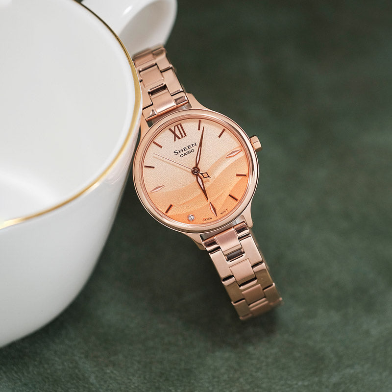 CASIO SEAWAVE Subject Fashion 3d Minimalistic Watch Sapphire Crystal Gradient Pink SHE-4550PG-4AUPR