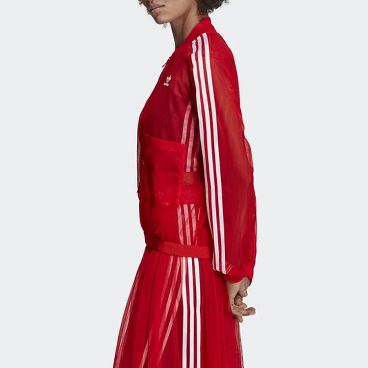 (WMNS) adidas Track Top Transparent Sports Jacket Red DW3890