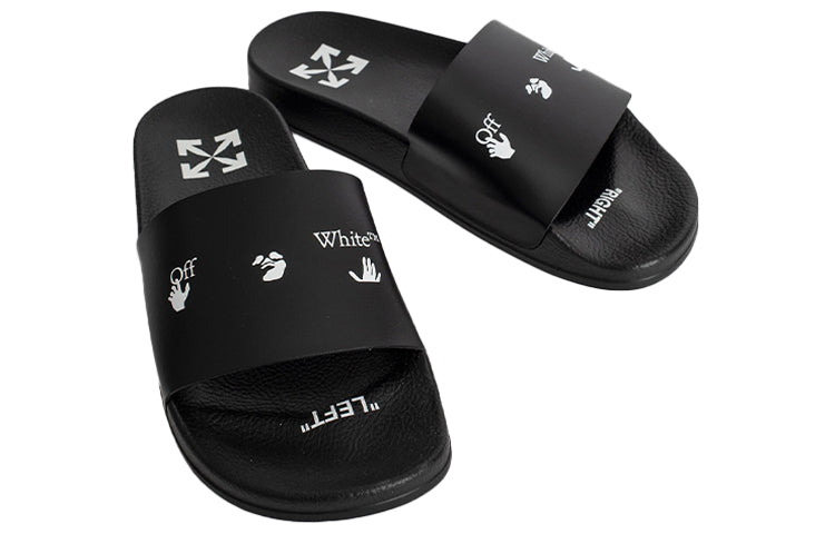 (WMNS) Off-White Multi-logo Print Pool Slides Black OWIA208E20LEA0011001