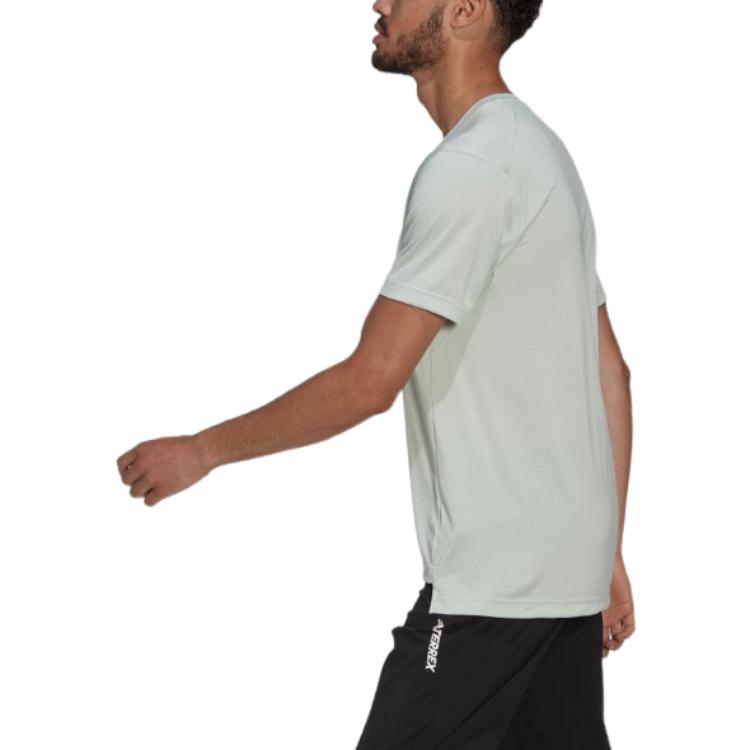 Men's adidas Solid Color Alphabet Printing Round Neck Pullover Short Sleeve Flax Green T-Shirt HI1619