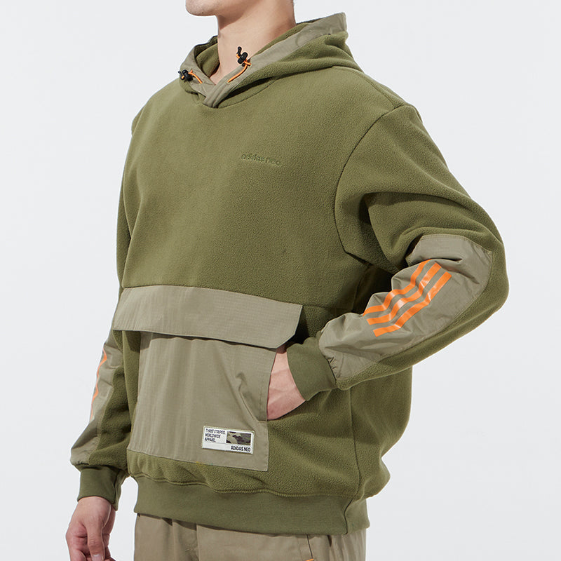 Men's adidas neo Contrast Color Stitching Fleece Lined Green H45218