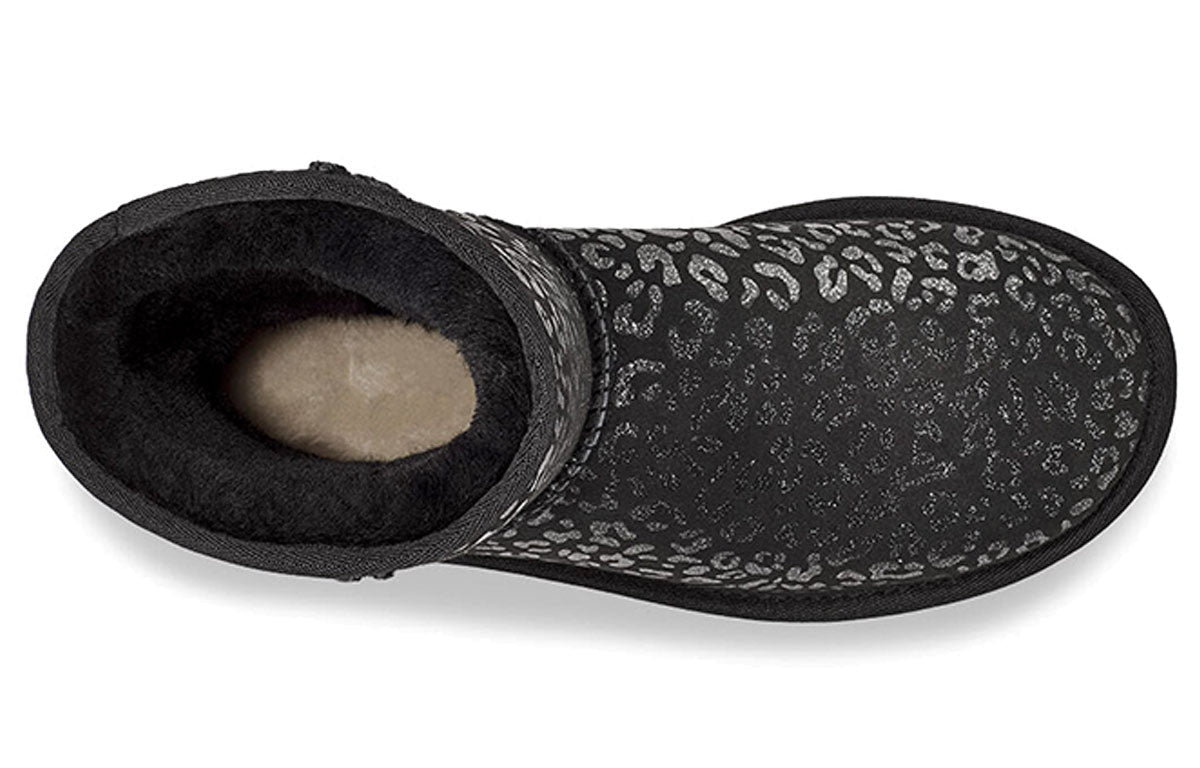 (WMNS) UGG Classic Short Snow Leopard Fleece Lined Black 1113495-BLK