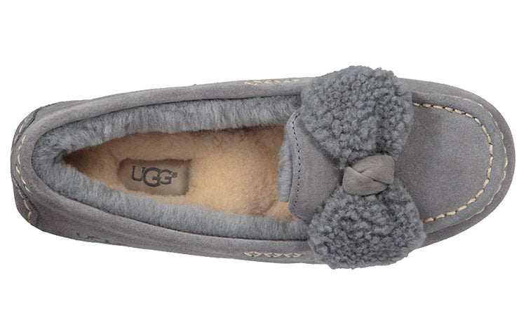(WMNS) UGG Ansley Fur Bow Gray 1019758-GYS