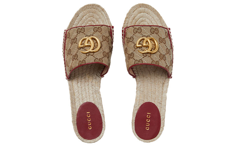 (WMNS) Gucci Double g Canvas Straw Woven Fashion Ebony Slippers 620120-KQWM0-9761