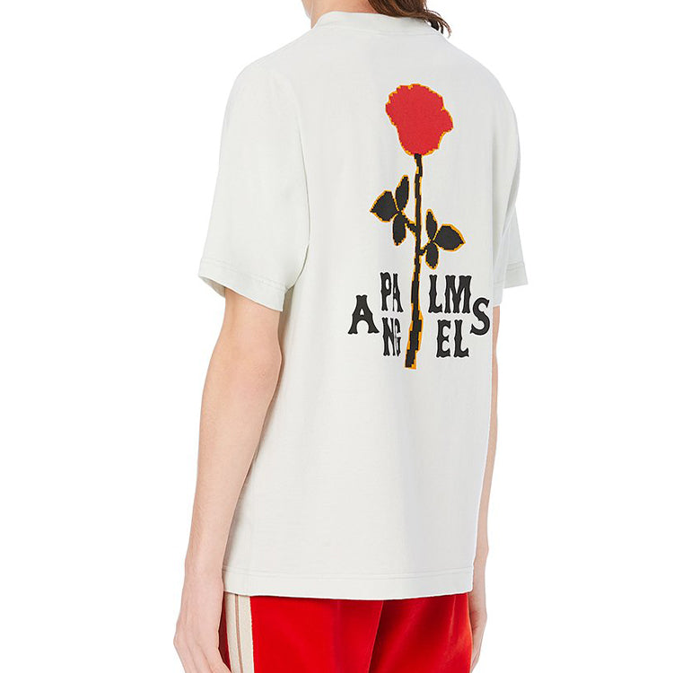 Men's PALM ANGELS Rose Printing Short Sleeve White PMAA001E20JER0104425