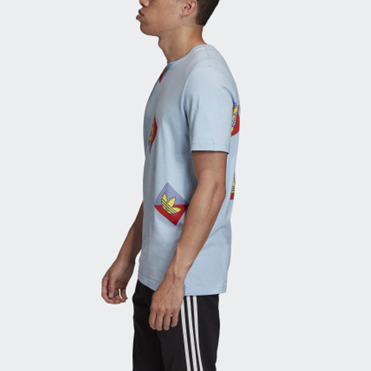 adidas originals Aop Diag Tee Casual Sports Round Neck Short Sleeve Light Blue FM3343