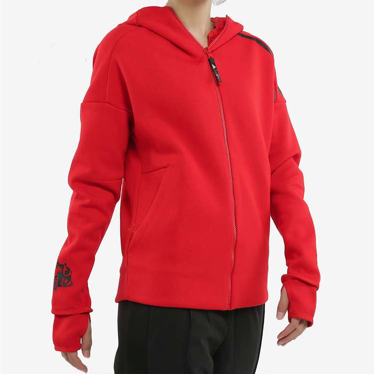 adidas Casual Sports Zipper Hooded Jacket Red EA2102