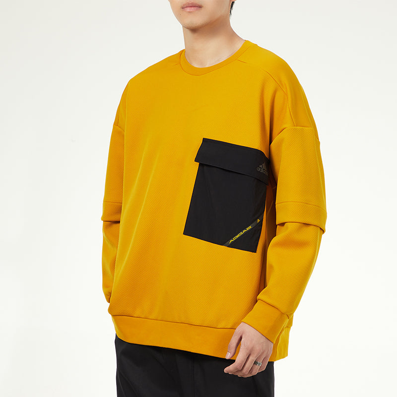 Men's adidas Contrasting Colors Pocket Sports Round Neck Pullover Yellow H39349