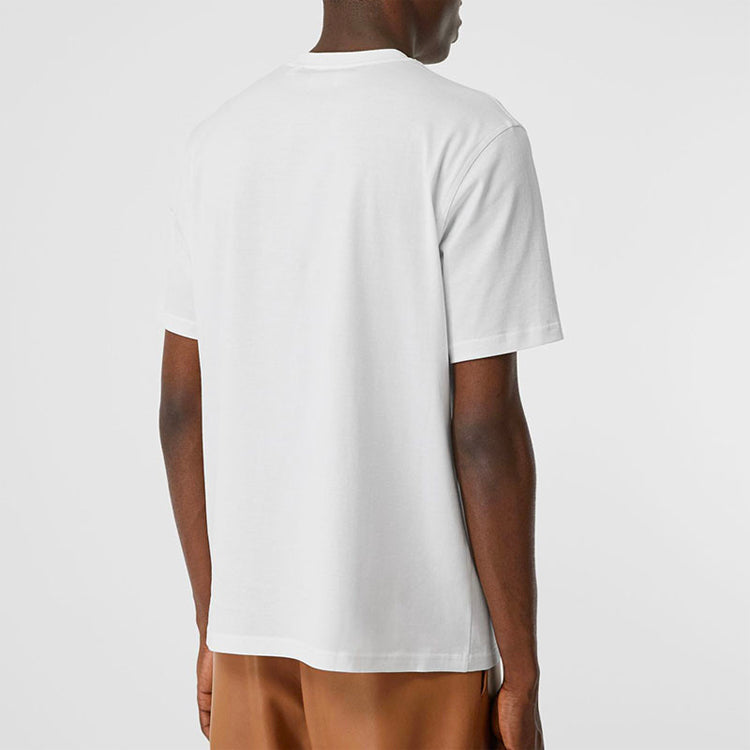Men's Burberry Tape Print Pocket Printing Short Sleeve White 80218431