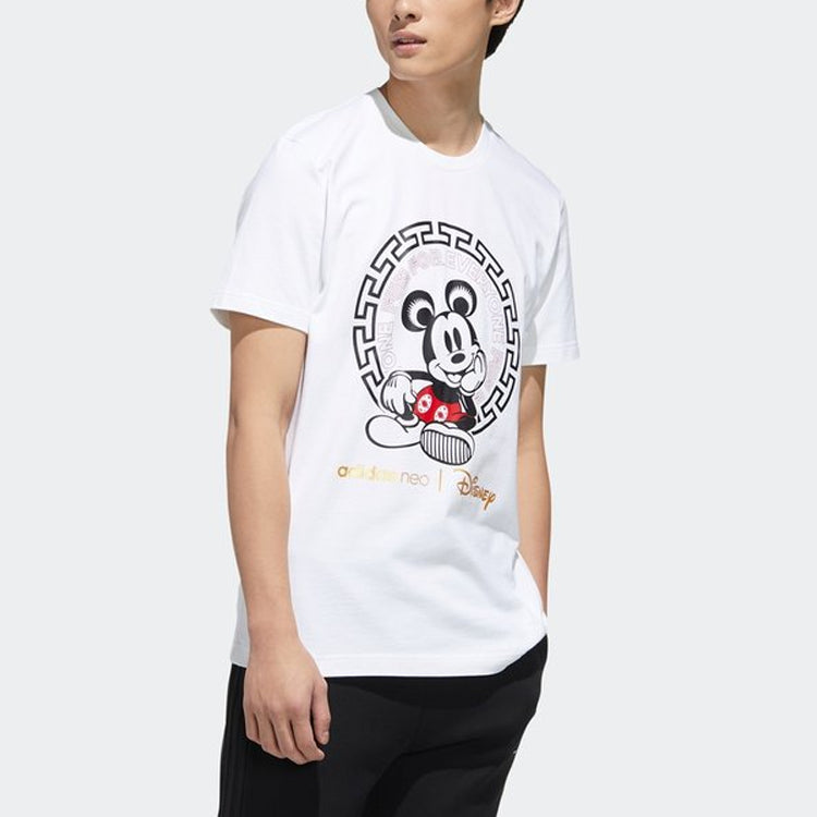 adidas neo x Disney Crossover Mickey Mouse Printing Sports Round Neck Short Sleeve White GE7775